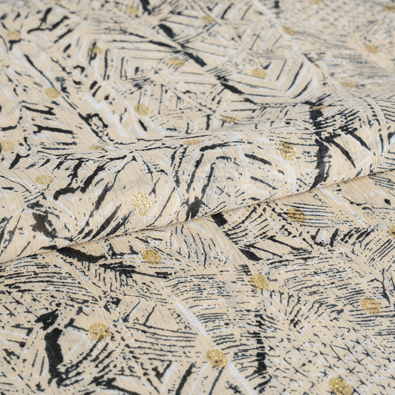 75D Chiffon Crepe Irregular Messy Gold Spun Print Fabric