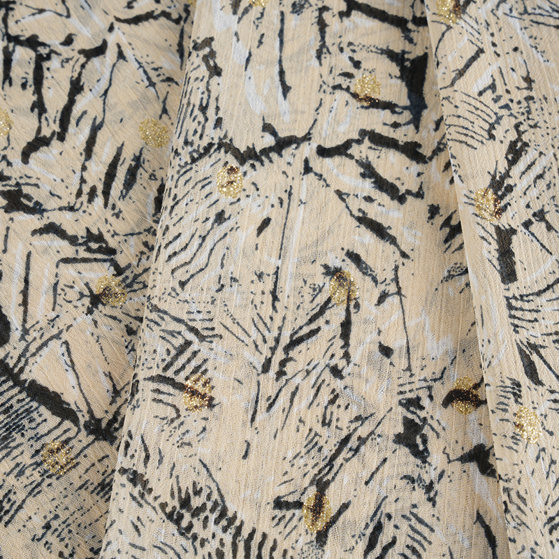 75D Chiffon Crepe Irregular Messy Gold Spun Print Fabric
